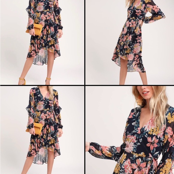 Adelyn Rae Floral Hi-Low Dress With Sheer Sleeves Size Small - Picture 1 of 16